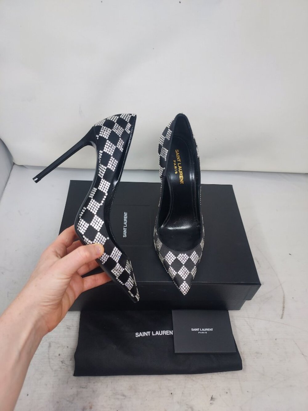 Saint Laurent YSL Zoe Checkered Black Crystal Pump